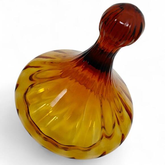 Vintage Empoli Italy Circus Tent Amber Glass Lidded Candy Dish Jar 1960s MCM - Picture 8 of 11